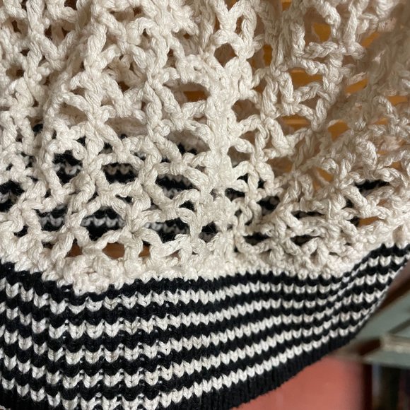 Sandro 3/4 Sleeve Crochet Sweater Black & White - Picture 4 of 7